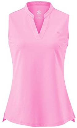 AjezMax Damen Tennis Golf Polo Shirt Ärmellos Baumwolle Fitness Leicht Laufen Sport Sommershirt mit V-Ausschnitt Rosa Medium von AjezMax