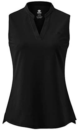 AjezMax Damen Tennis Golf Poloshirt Ärmellos Lauftop Atmungsaktiv Fitness Sport Tank Top mit V-Ausschnitt Schwarz Large von AjezMax