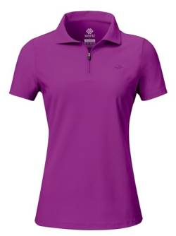 AjezMax Damen Tennis Poloshirt mit Reißverschluss Sport Polo Shirt Stretch Atmungsaktiv Polohemd Sommershirt Dunkelviolett L von AjezMax