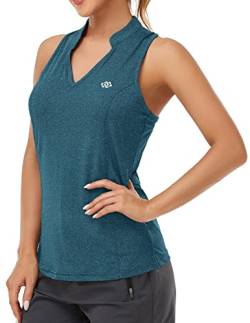 AjezMax Damen Yoga Tank Top Sporttop UPF50+ Trainning Oberteil Laufen Fitness Ärmelloses Racerback Funktions Gym Shirt Meeresblau XL von AjezMax