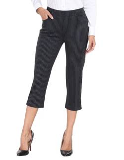 AjezMax Golf Hose Damen Capri Arbeitshose Businesshose Hosen Sommer Leicht Hosen dehnen Slim Fit mit Tasche Schwarz-Striped L von AjezMax