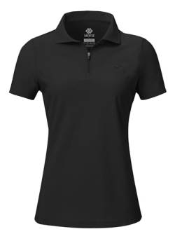 AjezMax Golf Poloshirt Damen Kurzarm mit Reißverschluss Sports T-Shirt Golf Polo Oberteile Atmungsaktiv Schnelltrocknend Schwarz L von AjezMax