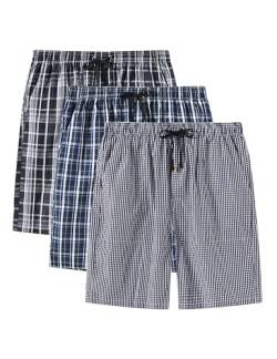 AjezMax Herren 3er Pack Schlafanzughose Kurz Baumwolle Kariert Pyjamahose Shorty Sommer Nachtwäsche Schlafshorts mit Taschen M von AjezMax