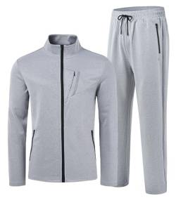 AjezMax Herren Jogginganzug Trainingsanzug Sportbekleidung Fußball Wandern Laufen Sporthose Jacke Hose für Gym Warm Tracksuit mit voll Reißverschluss Hellgrau 4XL von AjezMax