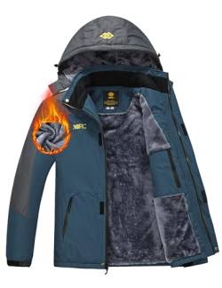 AjezMax Herren Outdoor Skijacke Fleece Warme Cargojacke Trekkingjacke Winter Herbst Frühling Funktionsjacke mit Reißverschlusstaschen Denimblau M von AjezMax