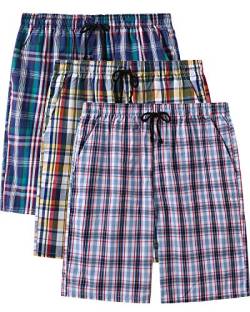 AjezMax Herren Schlafanzughose Kurz Baumwolle Kariert Pyjamahose Shorty Sommer Nachtwäsche Schlafshorts Schlafanzug Sleep Hose Pants Größe S von AjezMax