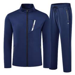 AjezMax Herren Sportanzug Langarm Jogginganzug Trainingsanzug Einfarbig Sportanzug Fußball Sporthose Laufjacke für Gym Übung Warm Tracksuit mit Reißverschluss L Marineblau von AjezMax