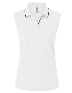 AjezMax Poloshirt Ärmellos Damen Golf Polo Baumwolle Sommershirts Atmungsaktiv Sport Top mit Kragen Weiß Large von AjezMax