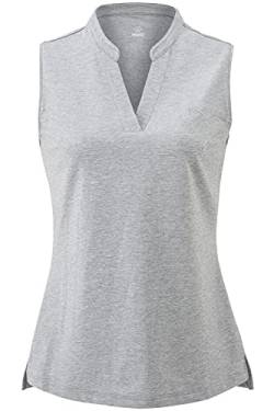 AjezMax Poloshirt Ärmellos Damen Golf Polo Sports Tank Top Baumwolle Atmungsaktiv Laufen Oberteile mit V-Ausschnitt Floral Grau Medium von AjezMax