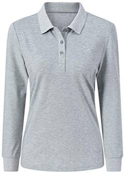 AjezMax Poloshirt Damen Funktions Poloshirt Langarm Polohemd Sport Tennis Golf Polo Wintershirts mit Kragen X-Small Floral grau von AjezMax
