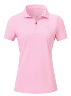 AjezMax Poloshirt Damen Kurzarm Sommer UPF 50+ UV Shirt mit Zip Atmungsaktiv Sports Polo Shirt Elastisch Workout Laufshirt Rosa XL von AjezMax