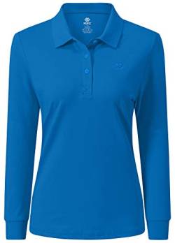 AjezMax Poloshirt Damen Langarmshirt Baumwolle Polohemd Winter Warm Sport Top mit Polokragen Large See blau von AjezMax