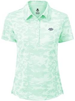 AjezMax Sport Poloshirt Damen Kurzarm Lauftop Button Down UV Shirt Bequem Weich Fitness Sommershirts Tarnfarbe grün L von AjezMax