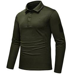 AjezMax Tactical T-Shirt Herren Langarm Army Hemd Golf Polo Funktionsshirt Military Hemd Taktisch Shirt Wandern Angeln Männer Freizeitshirt 3XL Armeegrün von AjezMax