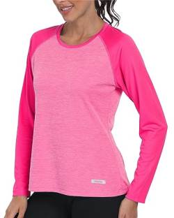 AjezMax UV Shirt Damen Langarm UPF 50+ Outdoor Funktionsshirt mit Rundhals-Ausschnitt Leicht T-Shirt für Laufen Gym Yoga Rosa XXL von AjezMax