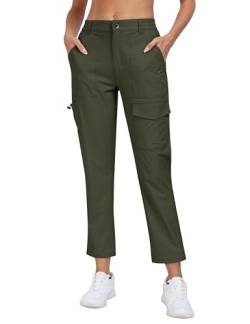 AjezMax Wanderhose Damen Leichter Outdoorhose Schnell Trocken Cargohose UV-Schutz Trekkinghose Funktionshose Jogginghose XL Armeegrün von AjezMax