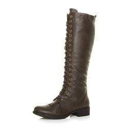 Damen Kleiner Absatz Schnüren Wade Knie Hoch Biker Militärstiefel Größe 6 39 von Ajvani