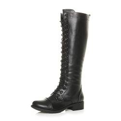 Damen Kleiner Absatz Schnüren Wade Knie Hoch Biker Militärstiefel Größe 7 40 von Ajvani