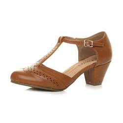 Damen Mitte Blockabsatz T-Riemen Ausgeschnitten Brogues Pumps Sandalen Größe 5 38 von Ajvani