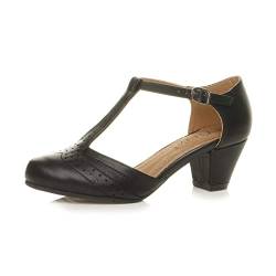 Damen Mitte Blockabsatz T-Riemen Ausgeschnitten Brogues Pumps Sandalen Größe 7 40 von Ajvani