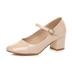 Damen Mittlerer Blockabsatz Riemen Arbeit Abend Brautjungfer Hochzeit Party Mary-Jane-Schuhe Pumps Größe 6 39 von Ajvani