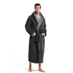 Akakios Warmer Herren-Bademantel aus Fleece mit Kapuze, weicher Plüschmantel, volle Länge, luxuriöser Bademantel mit Taschen, Bademantel für Herren, Dunkel_Grau, Medium von Akakios