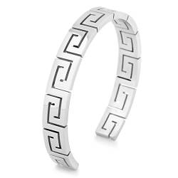 Akitsune Argius Mäander Armreif | Griechisch Antik Armschmuck Frauen Herren Edelstahl Armband Cuff - Silber 60mm von Akitsune