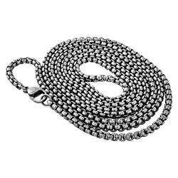 Akitsune Baca Kette 90cm | 3mm breit | Halskette Frauen Herren Box Rolo Edelstahl Karabiner Minimalist Herrenhalskette - Antik- Silber von Akitsune