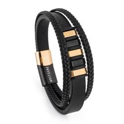 Akitsune Fabula Lederarmband |Armschmuck Frauen Herren Magnetverschluss aus Edelstahl Männer Armband - Gold - Schwarz 19cm von Akitsune