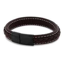 Akitsune Fides Lederarmband | Armschmuck Frauen Herren Edelstahl Männer Armband - Mattschwarz - Braun 22cm von Akitsune