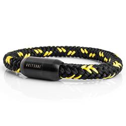 Akitsune Portus Segeltau Armband | Magnetischer Kapselverschluss Armschmuck Damen Anker Herren Maritim - Mattschwarz-Schwarz-Gelb 18cm von Akitsune