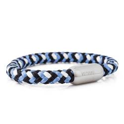 Akitsune Portus Segeltau Armband | Magnetischer Kapselverschluss Armschmuck Damen Anker Herren Maritim - Mattsilber - Blau-Weiß 21cm von Akitsune