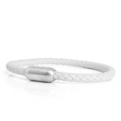 Akitsune Silvus Lederarmband Magnetischen Verschluss | 5mm | Armschmuck Damen Herren Edelstahl Schlichtes Armband - Silber - Weiß 18,5cm von Akitsune