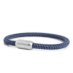 Akitsune Silvus Nylonarmband | 5mm Dick | Armschmuck Damen Herren Edelstahl Armband Magnetverschluss - Mattsilber - Navyblau 17,5cm von Akitsune