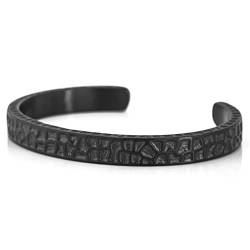 Akitsune Terra Armreif | Gehämmert Antik Armschmuck Frauen Herren Edelstahl Armband Rustikal - Schwarz 60mm von Akitsune