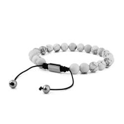 Akitsune Venatio Perlenarmband | Elastisches Armband Armschmuck Damen Herren Halbedelsteine 8 mm Beads - Silber Howlite Weiß von Akitsune