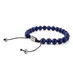 Akitsune Venatio Perlenarmband | Elastisches Armband Armschmuck Damen Herren Halbedelsteine 8 mm Beads - Silber Lapis Blau von Akitsune