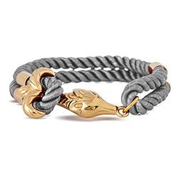 Akitsune Vulpes Armband | Armschmuck Frauen Herren Edelstahlverschluss Nylonband Fuchs Anker - Gold - Grau 21,5cm von Akitsune