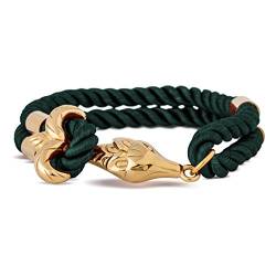 Akitsune Vulpes Armband | Armschmuck Frauen Herren Edelstahlverschluss Nylonband Fuchs Anker - Gold - Grün 21,5cm von Akitsune