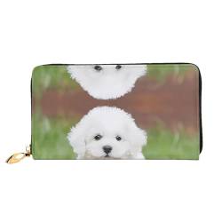 AkosOL Bichon Frisé Hunde-Ledergeldbörse, lange Clutch, weiches Material, Reißverschluss-Design, Anti-Verlust-Geld, 12 Bankkartenfächer, leicht, wasserdicht und langlebig für das stilvolle Mädchen, von AkosOL