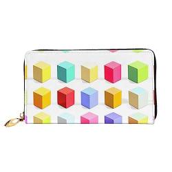 AkosOL Colorful Cubes Ledergeldbörse, lange Clutch, weiches Material, Reißverschluss-Design, Anti-Verlust-Geld, 12 Bankkartenfächer, leicht, wasserdicht und langlebig für das stilvolle Mädchen, von AkosOL