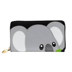 AkosOL Green Leaf Koala Leder Geldbörse, lange Clutch, weiches Material, Reißverschluss-Design, Anti-Verlust-Geld, 12 Bankkartenfächer, leicht, wasserdicht und langlebig für das stilvolle Mädchen, von AkosOL