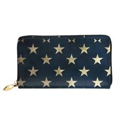 AkosOL Ledergeldbörse mit US-Flagge, lange Clutch, weiches Material, Reißverschluss-Design, Anti-Verlust-Geld, 12 Bankkartenfächer, leicht, wasserdicht und langlebig für das stilvolle Mädchen, Schwarz von AkosOL