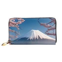 AkosOL Mt. Fuji Ledergeldbörse, lange Clutch, weiches Material, Reißverschluss-Design, Anti-Verlust-Geld, 12 Kreditkartenfächer, leicht, wasserdicht und langlebig für das stilvolle Mädchen, Schwarz , von AkosOL