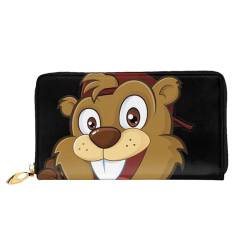 AkosOL Naughty Beaver Ledergeldbörse, lange Clutch-Geldbörse, weiches Material, Reißverschluss-Design, Anti-Verlust-Geld, 12 Bankkartenfächer, leicht, wasserdicht und langlebig für das stilvolle von AkosOL