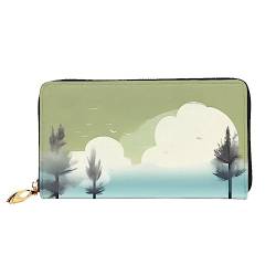 AkosOL Tranquil Lakes Ledergeldbörse, lange Clutch, weiches Material, Reißverschluss-Design, Anti-Verlust-Geld, 12 Bankkartenfächer, leicht, wasserdicht und langlebig für das stilvolle Mädchen, von AkosOL