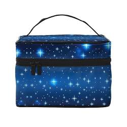 Blaues Sternmuster, stilvoll und praktisch, eine unverzichtbare Reise-Kosmetiktasche mit extra großen Fächern und Reißverschluss, wasserdicht, Schwarz , Einheitsgröße von AkosOL