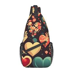 Heart Crush Flower Multifunktionale Nylon-Brusttasche, leicht und tragbar, geeignet für Männer und Frauen, perfekte Größe, langlebig und wasserdicht, Schwarz, Einheitsgröße von AkosOL