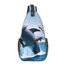 Jumping Up Dolphins Multifunktionale Nylon-Brusttasche, leicht und tragbar, geeignet für Männer und Frauen, perfekte Größe, langlebig und wasserdicht, Schwarz, Einheitsgröße von AkosOL