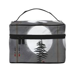 Moon Pine Tree Stilvolle und praktische Reise-Kosmetiktasche mit extra großen Fächern und Reißverschluss, wasserdicht, Schwarz , Einheitsgröße von AkosOL